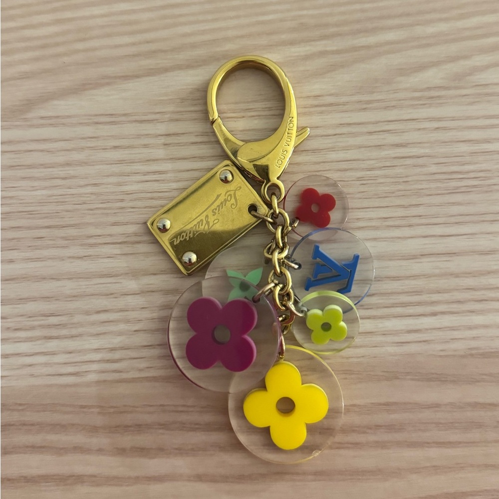 Louis Vuitton Gold Keychain with Colorful Floral Charms